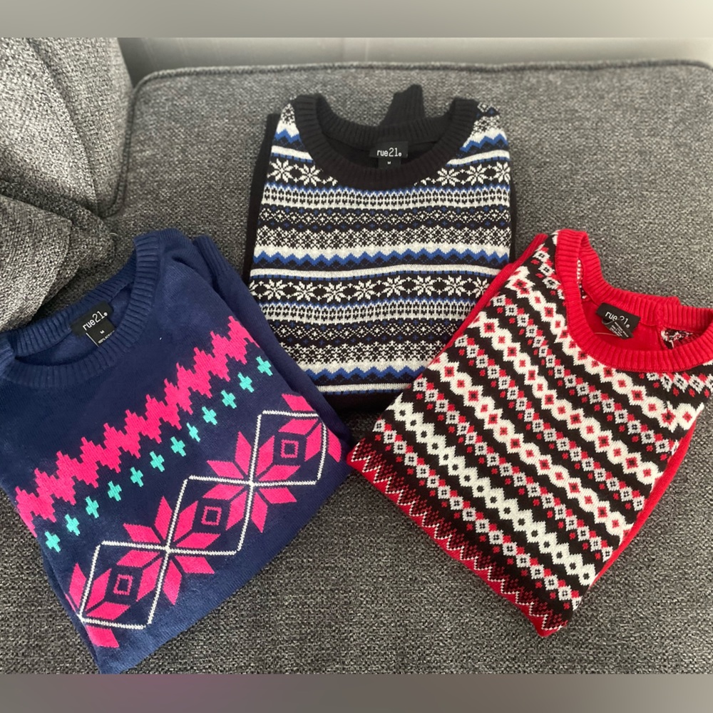 Three Festive Long-sleeve Shirts, Used Size M, Rue 21